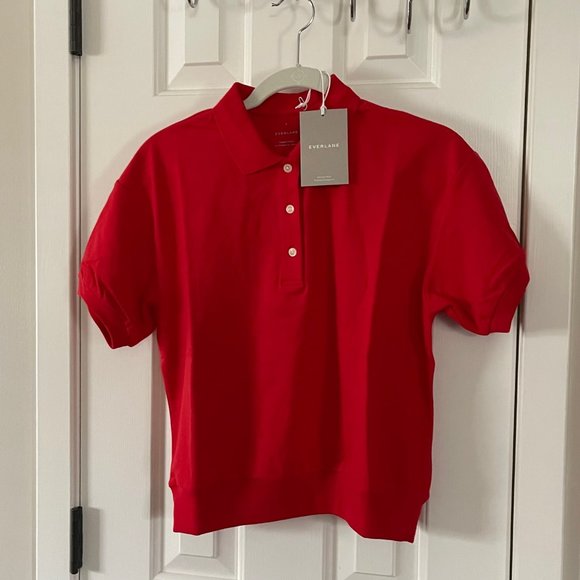 Everlane Red The Oversized Polo Top Shirt Size Small New with Tags - Picture 1 of 11